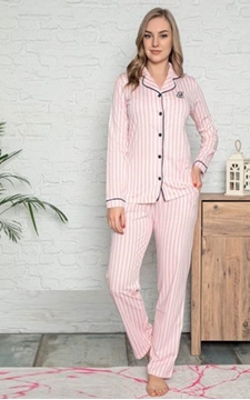 Alimer 2568 Bayan Önden Düğmeli Uzun Kol Pijama Takımı 21y Resimi